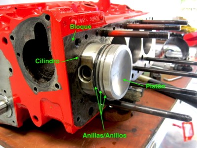 piezas del motor al armar, con piston, bloque, anillos