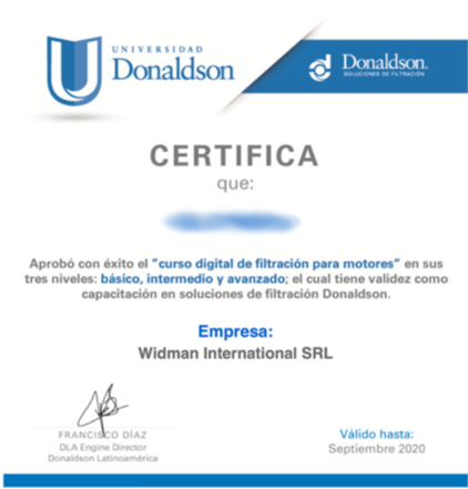 certificacion de la universidad Donaldson